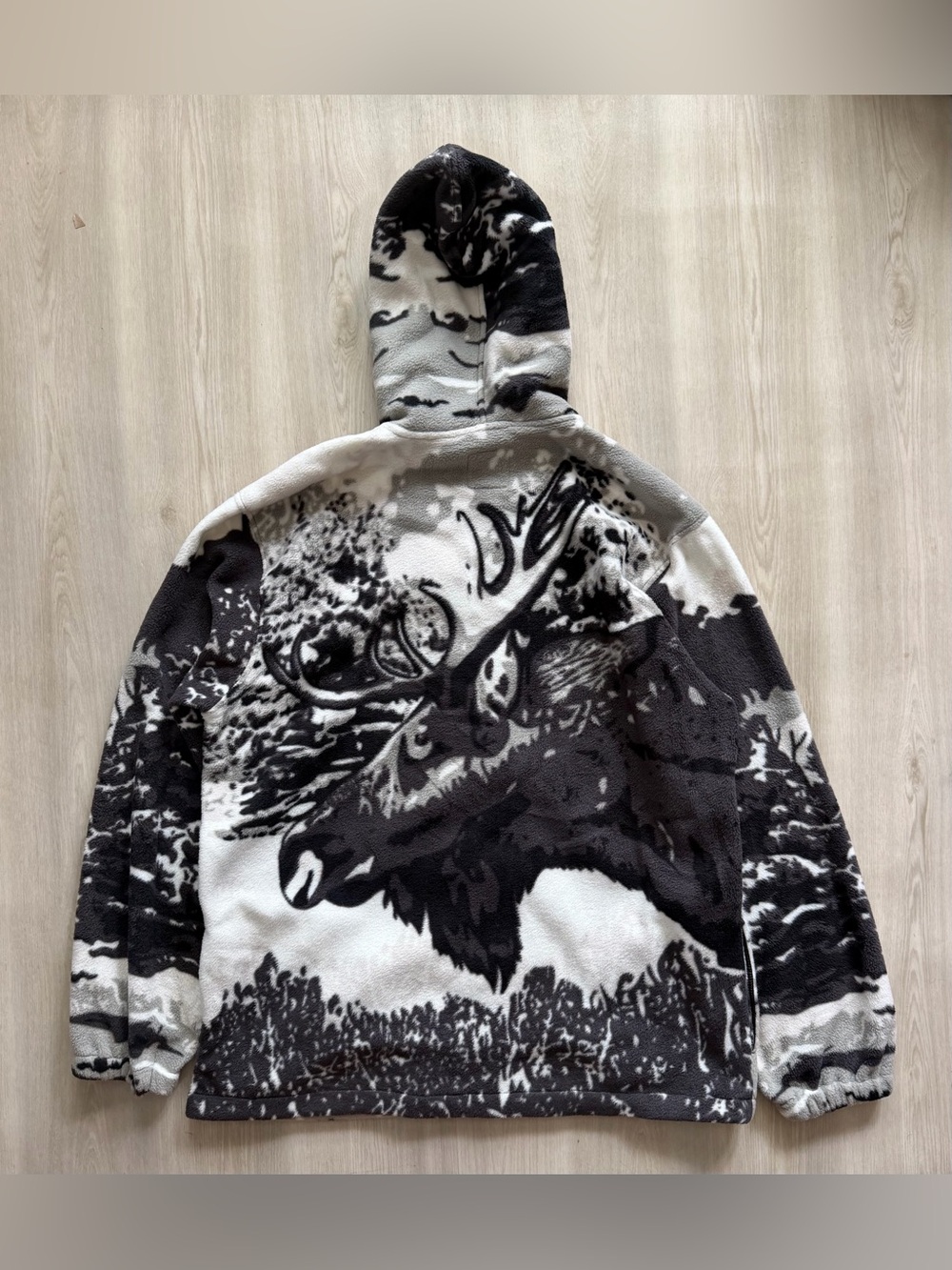 Vintage Victory Outfitters Moose Winter Forest Fleece Jacket Sz M Sherpa Hood